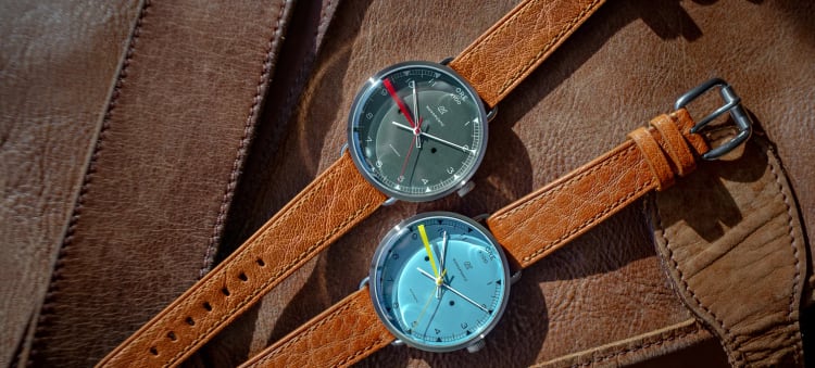 A sleek Autodromo watch with a racing-inspired design displayed on a leather strap.