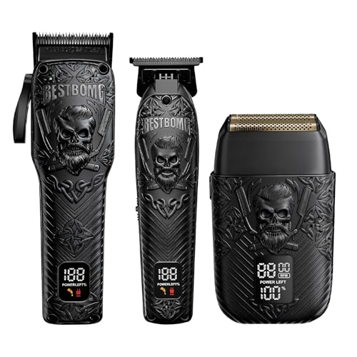 BESTBOMG Professional Cordless Mens Hair Clippers & Beard Trimmer and Electric Shavers Kits & Sets,Metal Hair Clippers Cutting Grooming Kit with Long Battery Life for Family Barber Use (Black)