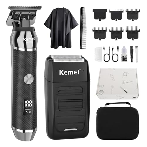 KEMEI Professional Beard Trimmer for Men, Electric Foil Shaver & Men's Facial Grooming Set, Cordless Bald Head Precision Trimmer, Rechargeable Foil Shaving Kit, Gifts for Men