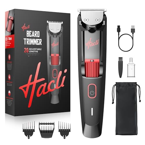 HACLI Men's Beard Trimmer with Precision Dial, 20 Adjustable Length Settings for Beard Mustache & Facial Grooming, Cordless Rechargeable, Professional Hair Clipper IPX7 Waterproof Wet/Dry Use, Red