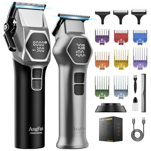 ANGFAN Professional Hair Clippers for Men - 8000RPM Brushless Motor & 440C Steel Blades, Barber-Grade Cordless Clippers & Trimmer Set for Fade Designs, Hair Cutting Tools for Professional Barbers