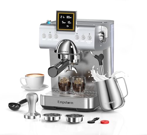 Empstorm Espresso Machine 20 Bar with Steam Milk Frother, Stainless Steel Espresso maker with LED Display | Cold Brew & Hot Coffee Maker, Professional Cappuccino Expresso Machine for Home and Office
