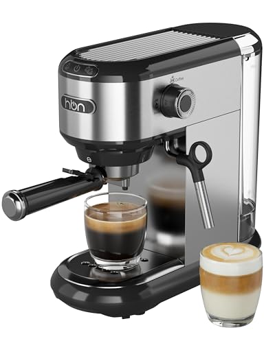 HBN 20 Bar Espresso Machine with Milk Frother, Compact Espresso Maker for Ground Coffee, Stainless Steel Coffee Machine with Steam Wand & 34oz Removable Water Tank, 1450W for Home & Office
