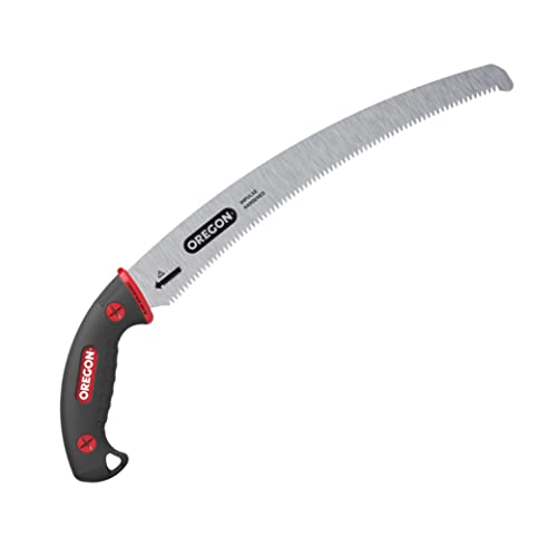 Oregon (600136) Curved Premium Japanese High-Carbon Steel Hand Saw, Rust Proof Forestry/Pruning/Cutting Tool, Curved Blade with Scabbard Safety Sheath,Red,13
