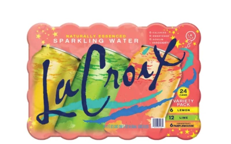 LaCroix sparkling water variety pack with lemon and lime flavors packaging displays brand logo and flavor details