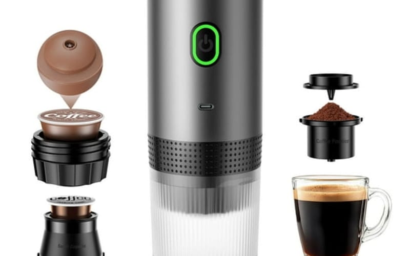 TINANA Portable Espresso Machine for Travel, 3-in-1 Mini Coffee Maker with USB-C, Compatible with NS/DG Capsules/Ground Coffee, 20 Bar, Ideal for Camping, Car, Office & Gifts, Gray