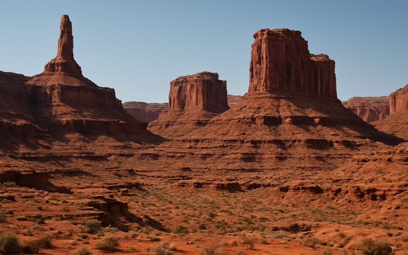 A rugged and remote landscape of towering red rock formations in Canyonlands National Park.