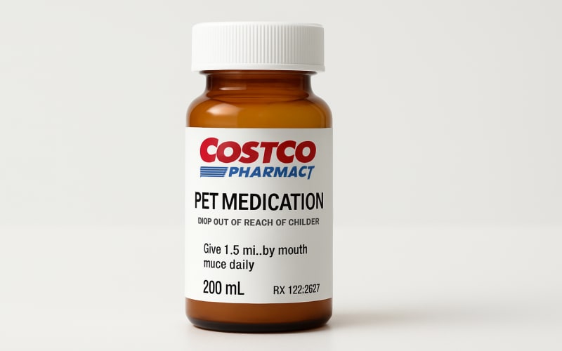 Image of a pet medication bottle with a Costco pharmacy label