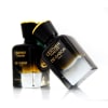 De Gabor Leather Forever Extrait De Parfum, black glass bottle with gold accents, visible bottle in background