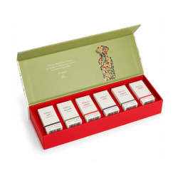 Widian parfumeopdagelsessæt, rød og grøn æske med seks små flasker, 6 x 5 ml, blomster mønster indeni låget