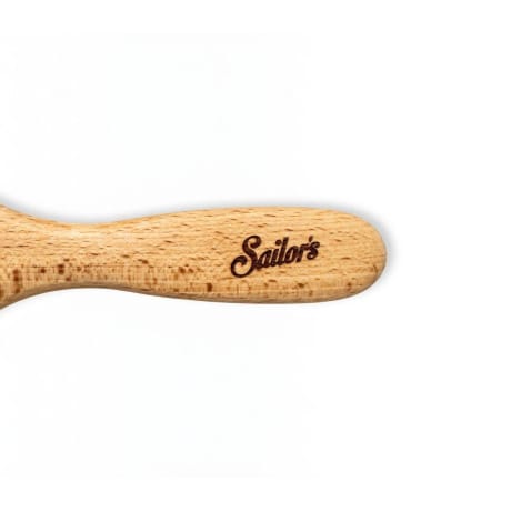 Hairbrush, Sailor's, beechwood handle, rounded steel pins, natural wood finish, no extra items.