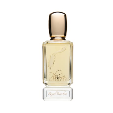 Perfume by Plume (Impression), clear glass bottle with golden cap, 100ml, no companion items.