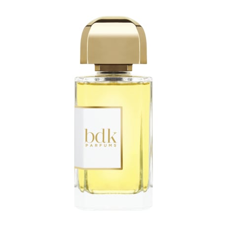 Parfym, BDK Parfums (Vanille Caviar), transparent glasflaska med guldfärgat lock, gul vätska, 100 ml.