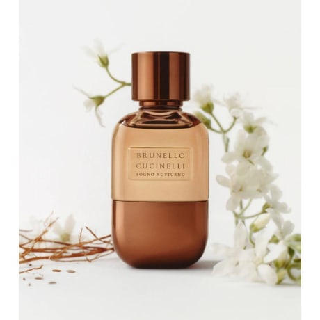 Brunello Cucinelli (Sogno Notturno) Parfym, kopparfärgad flaska, ca 100 ml, vit blomstermönster