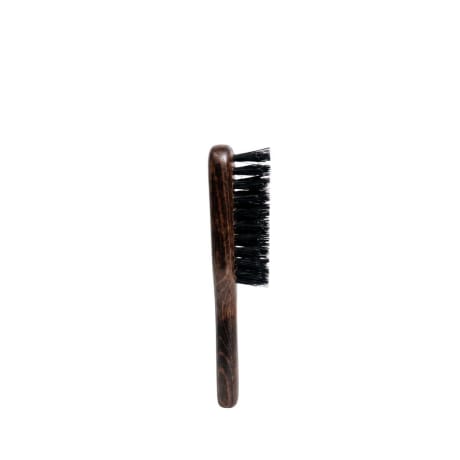 Bartbürste, Benjamin Barber, Griff aus Buchenholz, dunkelbraune Farbe, schwarze Borsten, Seitenansicht.