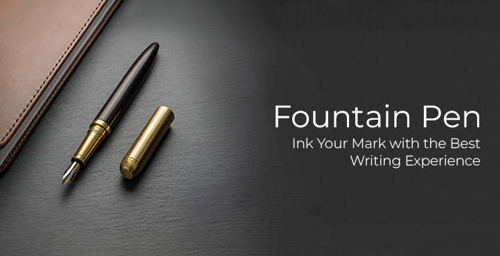 Luxury Fountain pen beside a diary on a black background