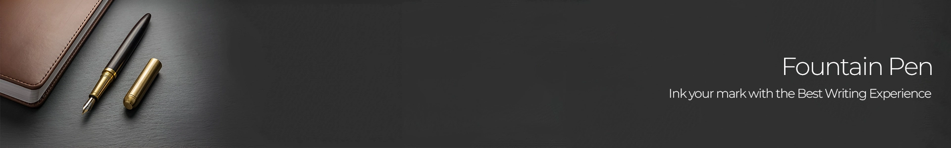 Luxury Fountain pen beside a diary on a black background