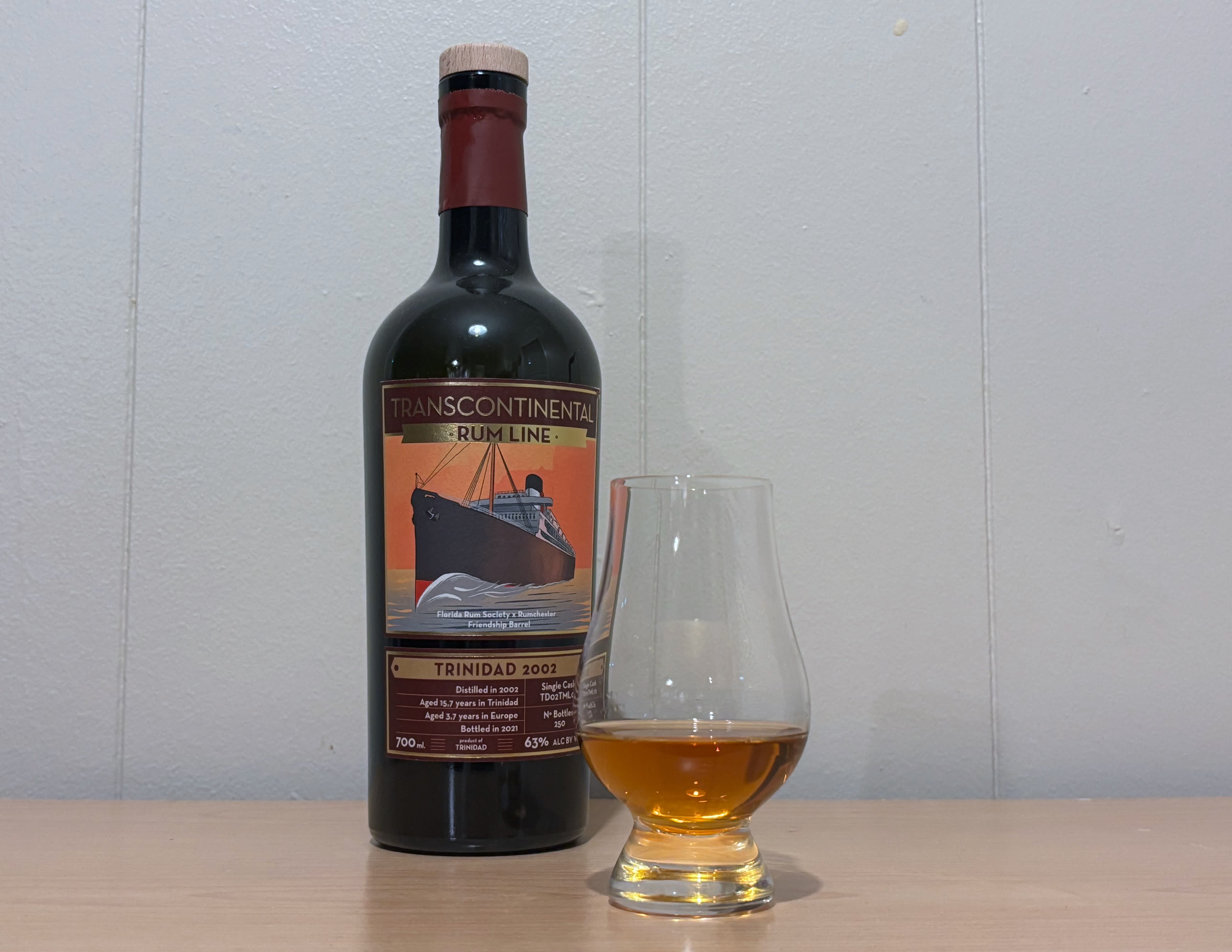 A bottle of Transcontinental Rum Line Trinidad