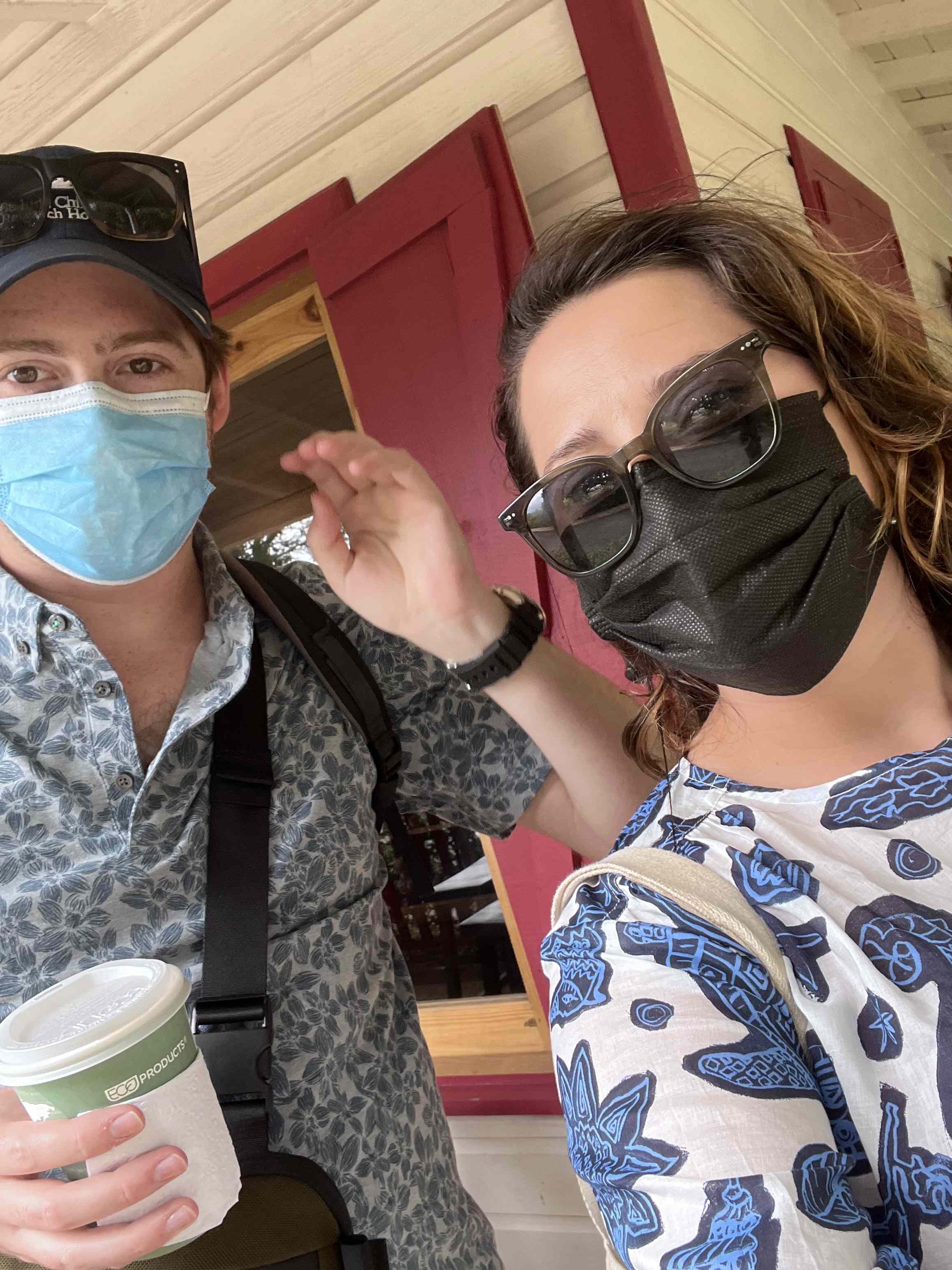 Geoff and Helen taking a selfie with masks on