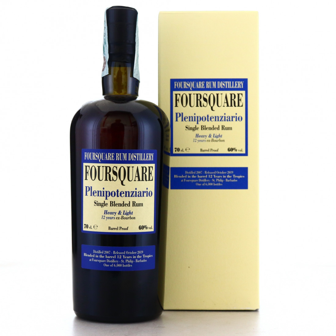 Foursquare Plenipotenziario bottle and box, credit: Rum Auctioneer