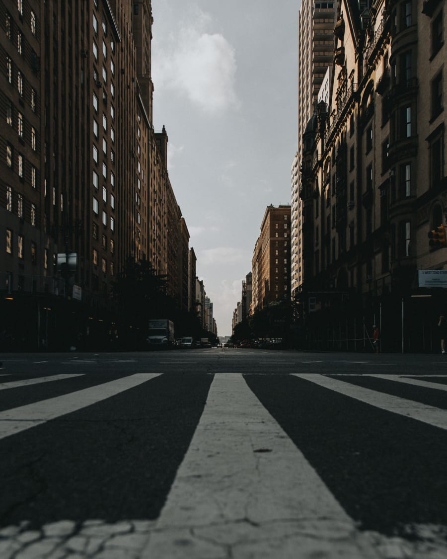 View down a long street in the upper west side of Manhattan, New York City