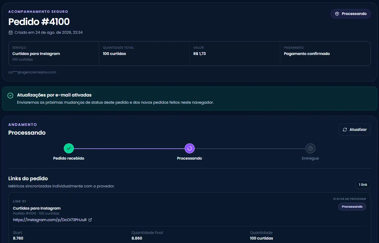 Acompanhar pedido - Compra de Curtidas Instagram