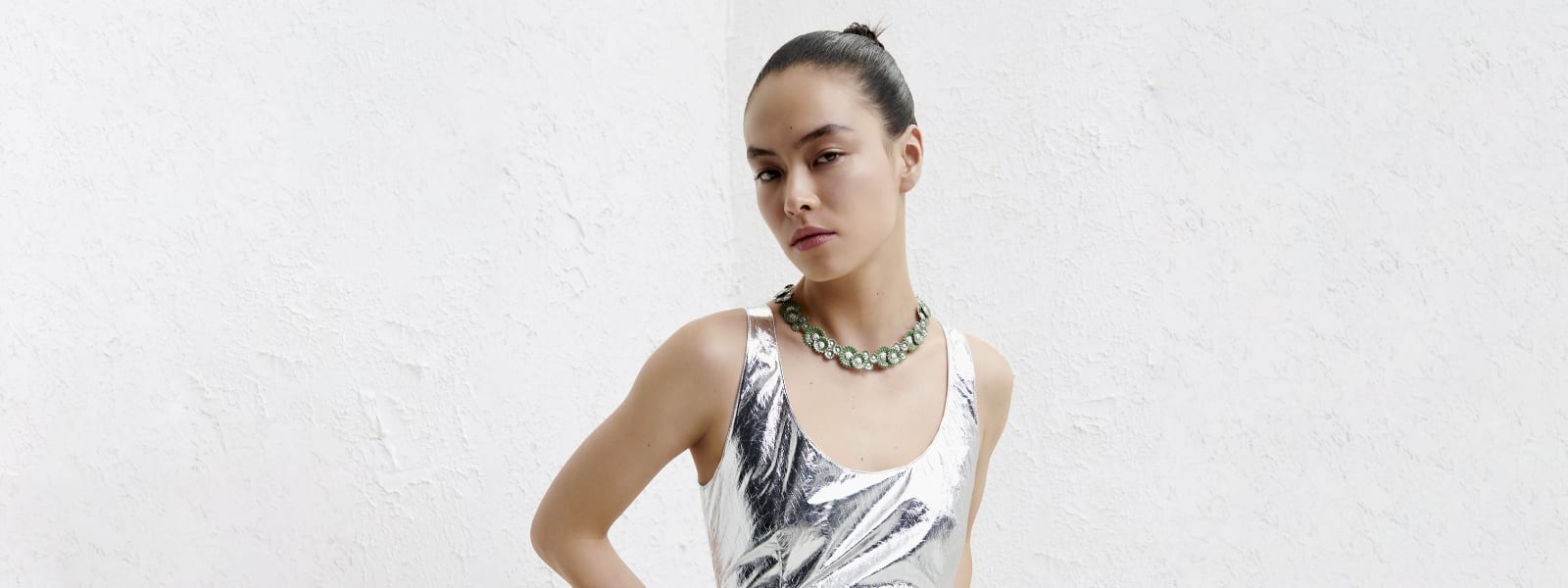 Necklace in sterling silver and rhodium in green from the 2023 Daisy X Stine Goya collaboration at Georg Jensen.