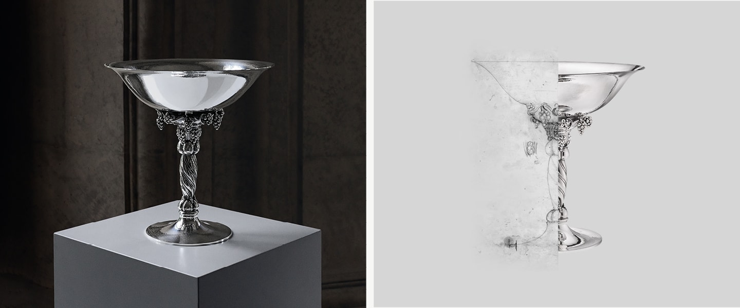 Drawing of grapes collection by Georg Jensen compared to still life image