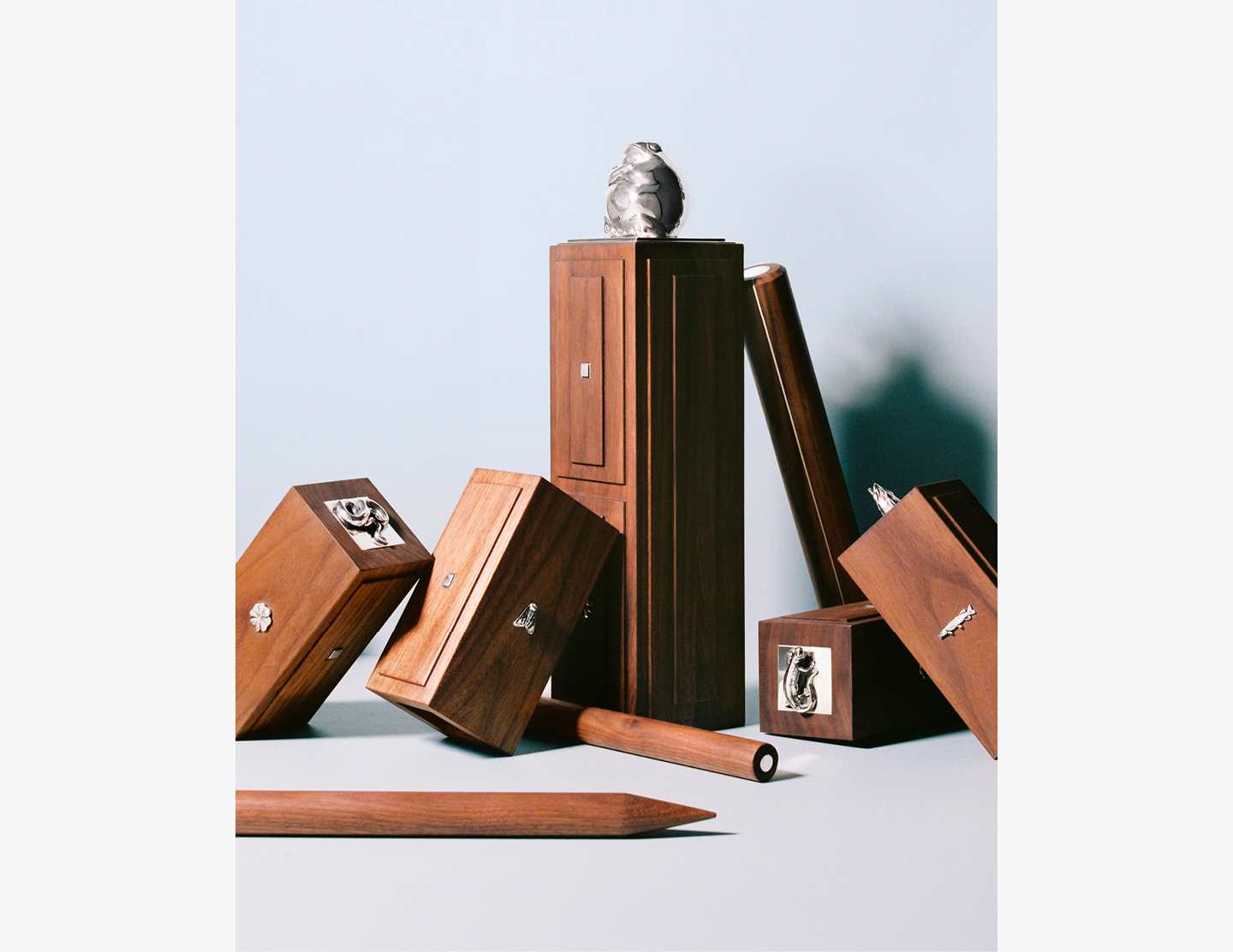 Kubb Game in silver and walnut wood from Georg Jensen.