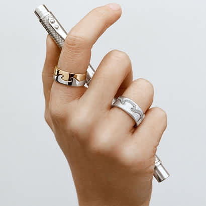 Rings in 18kt white gold and rose gold designed by Nina Koppel for Fusion collection