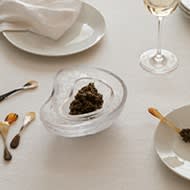 Indulgence caviar dish and spoons in glass and cow horn. By Georg Jensen