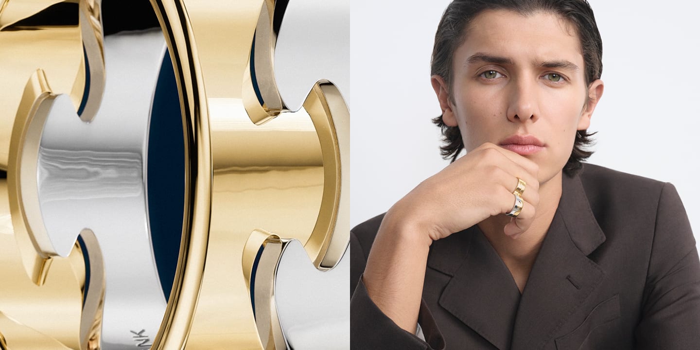 Count Nikolai wearing ring in 18 kt gold designed by Nina Koppel for Fusion collection