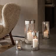 Candleholder in stainless steel and glass from Chrome Contours 