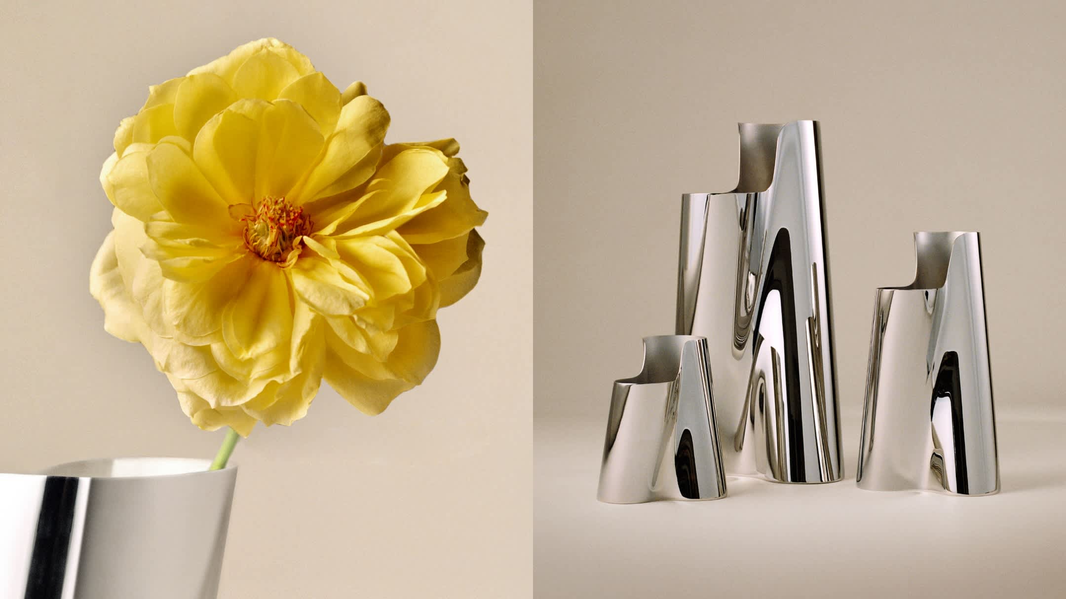 2025 Georg Jensen stainless steel vase with flowers 