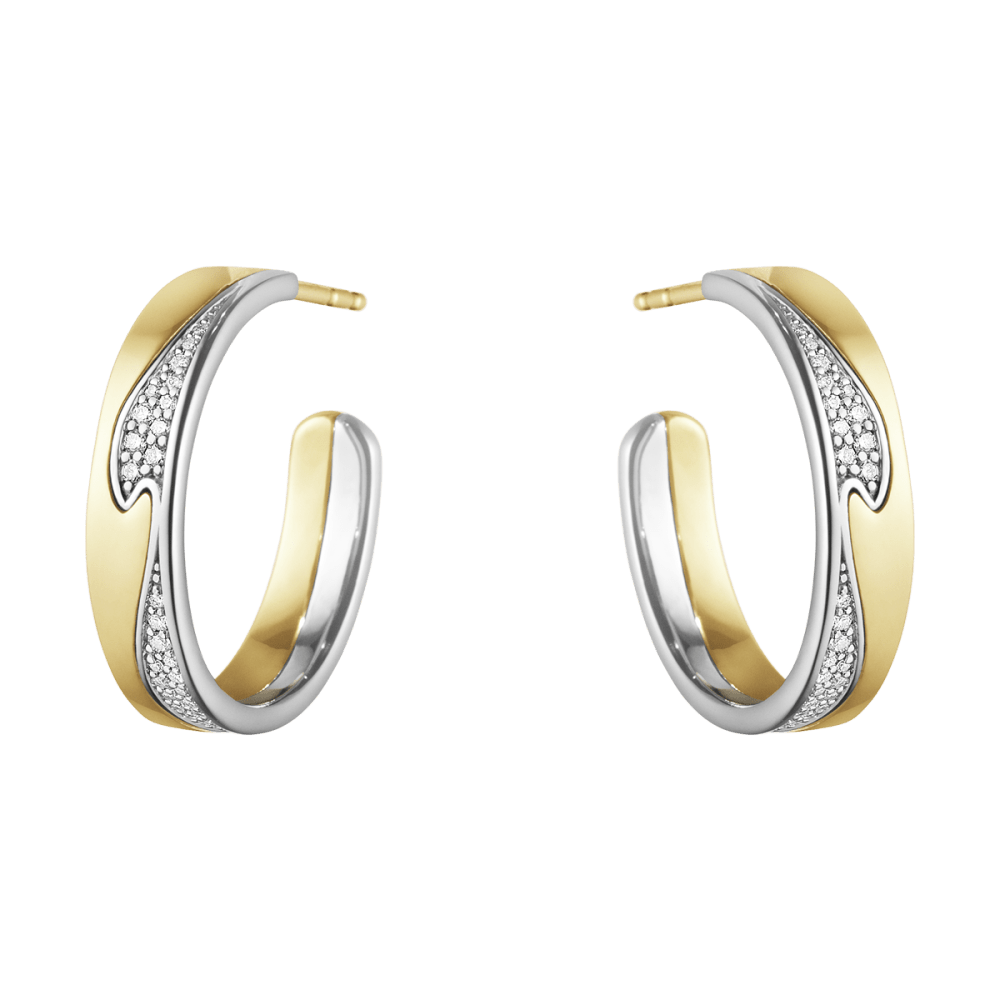 Fusion large white and yellow gold earhoops with diamonds | Georg