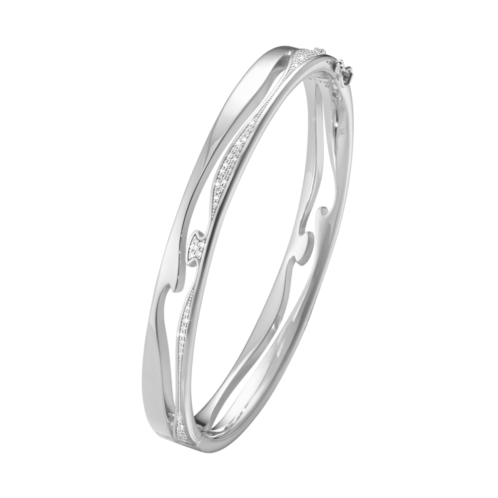 Fusion 18kt white gold bangle with white diamonds | Georg Jensen Fusion 18kt white gold bangle with white diamonds | Georg Jensen