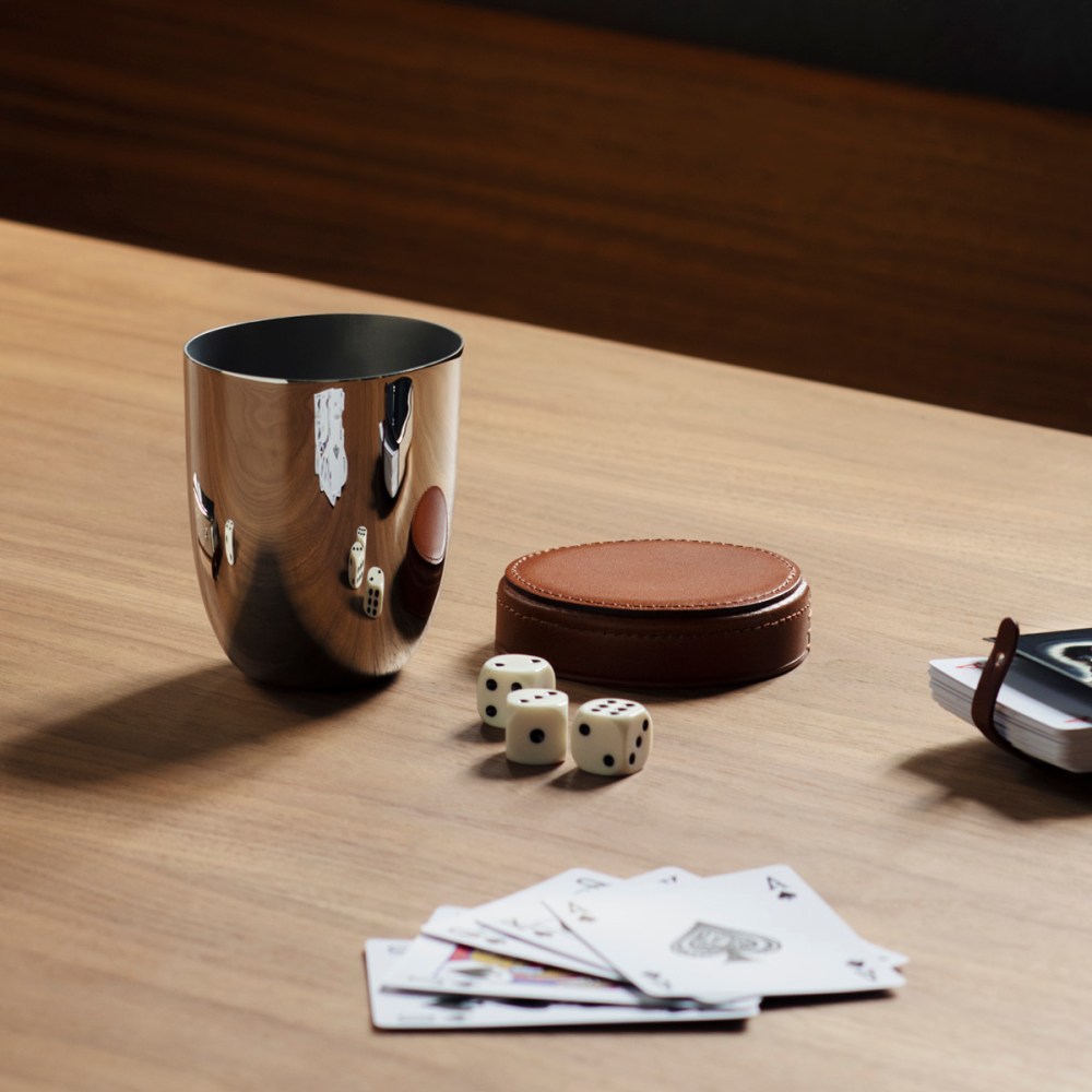 SKY dice cup & dice in stainless steel & leather