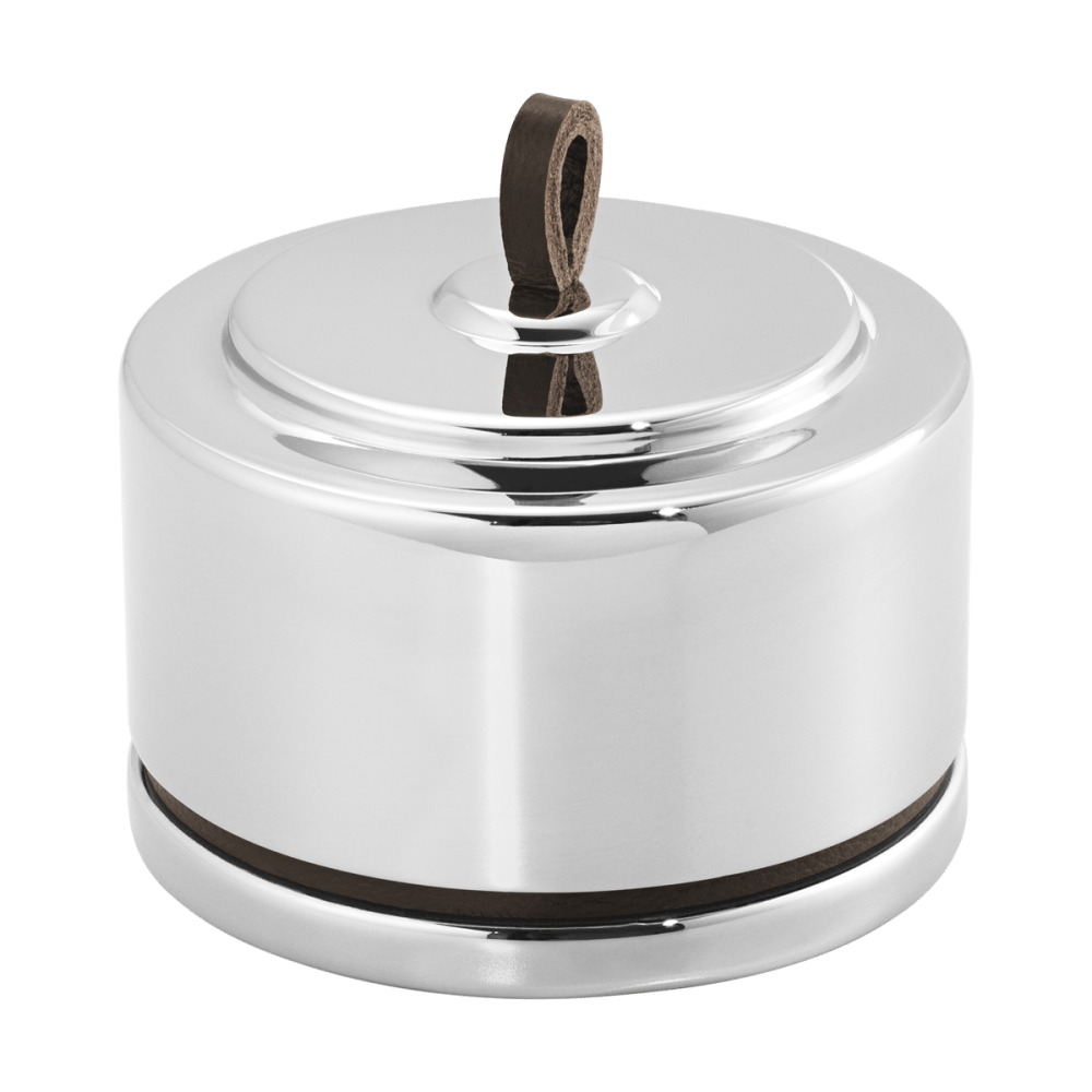 MANHATTAN Box, round, in stainless steel and leather