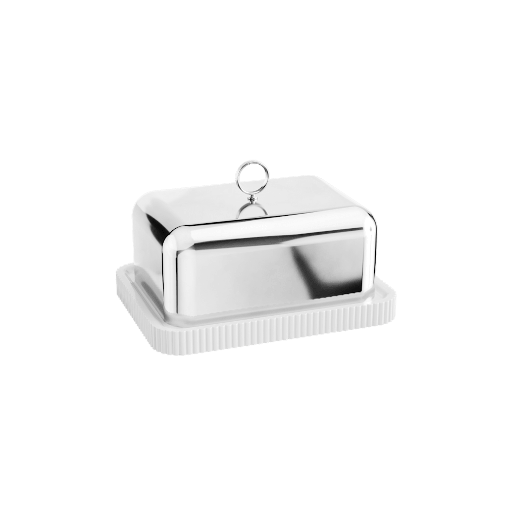 BERNADOTTE Butter Dish in white porcelain and stainless steel