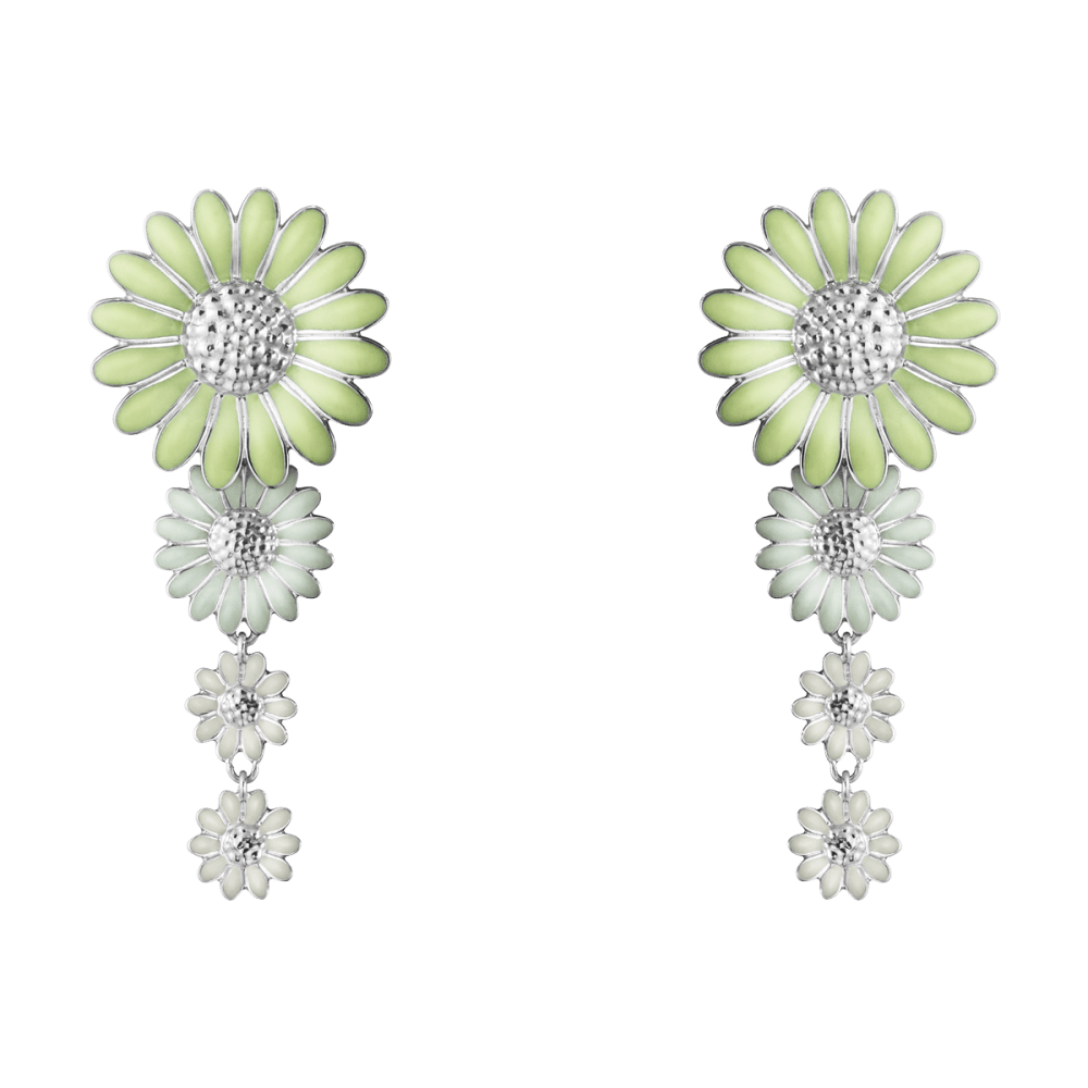DAISY Earrings in rhodium plated sterling silver and green enamel