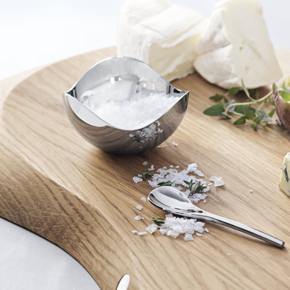 BLOOM salt cellar with spoon in stainless steel | Georg Jensen