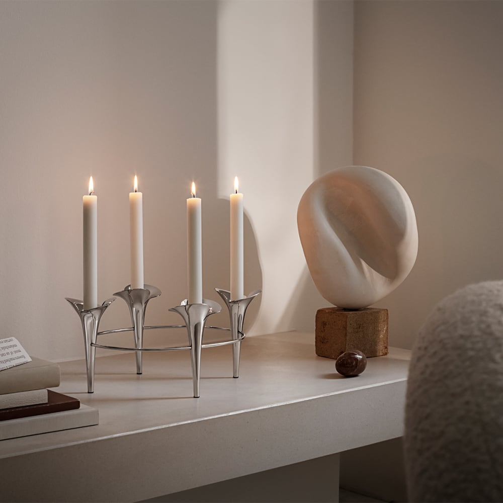 BLOOM Taper Candleholder in polished stainless steel