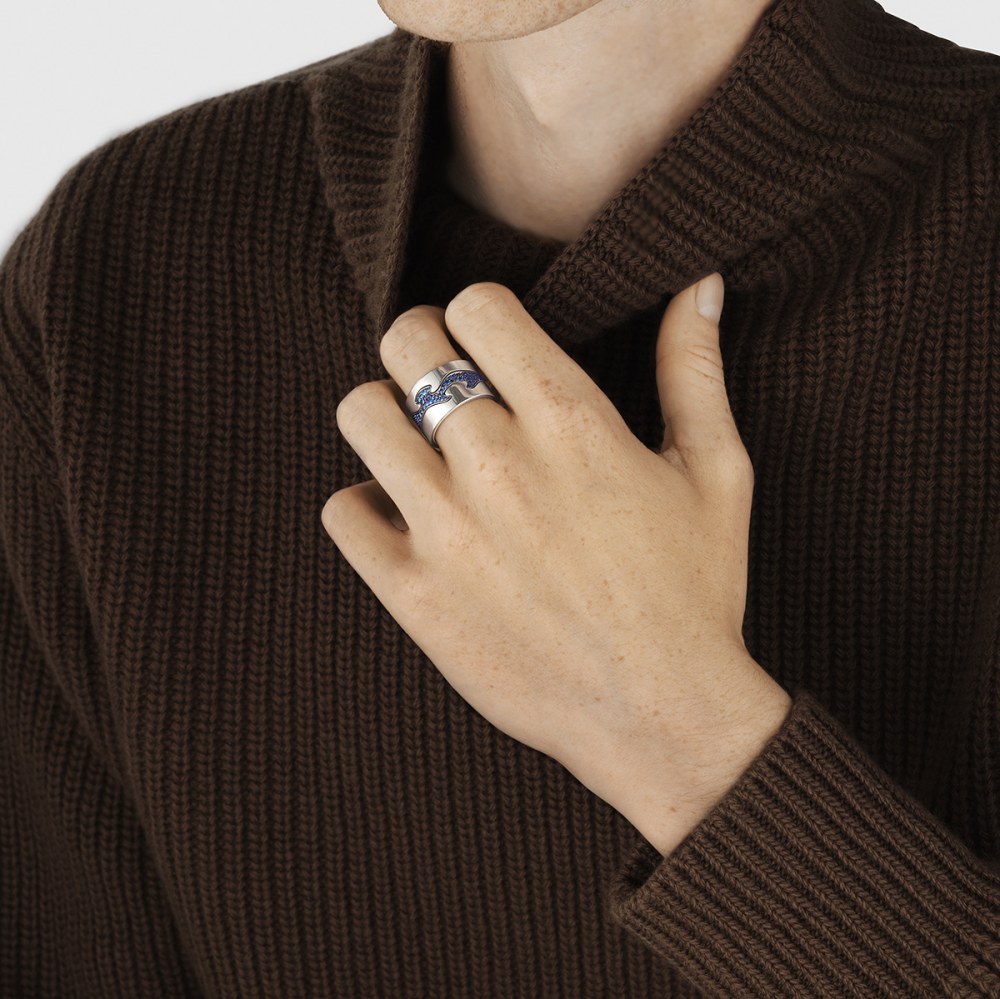 Fusion 18 kt white gold centre ring with blue sapphire | Georg Jensen