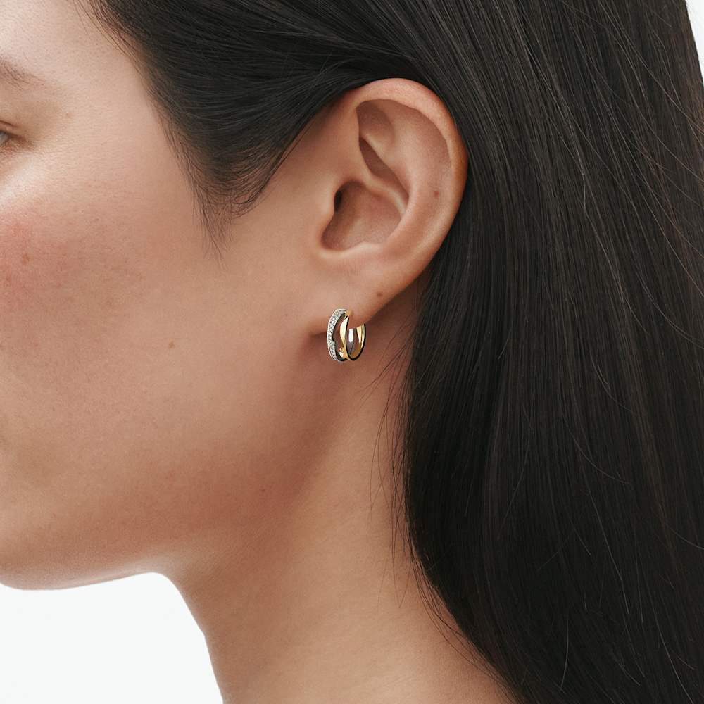 ゴールド ユニークシルエット ピアス 1cm FUSION オープンイヤーフープ - 18K ホワイト＆イエローゴールド