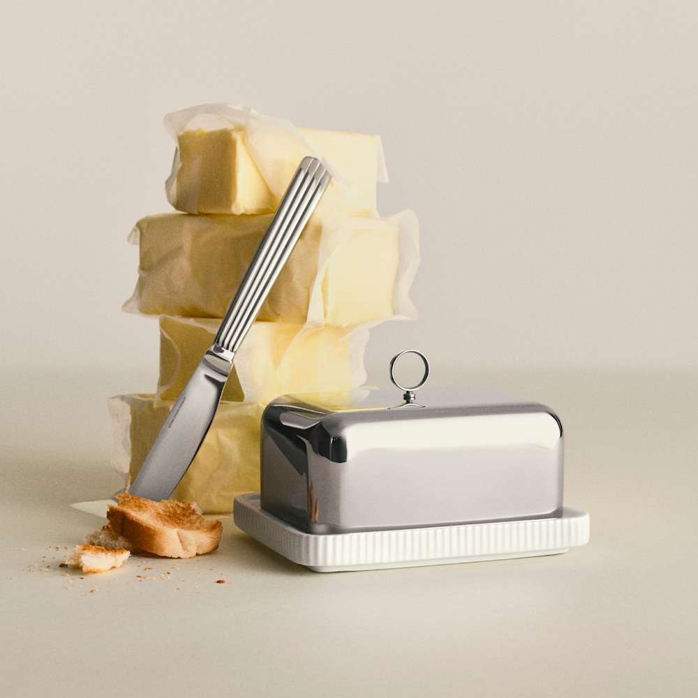BERNADOTTE Butter Dish in white porcelain and stainless steel