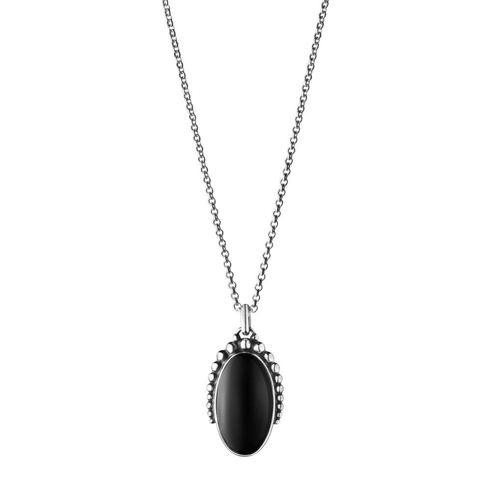 Moonlight Blossom pea chain and oval pendant with black onyx 