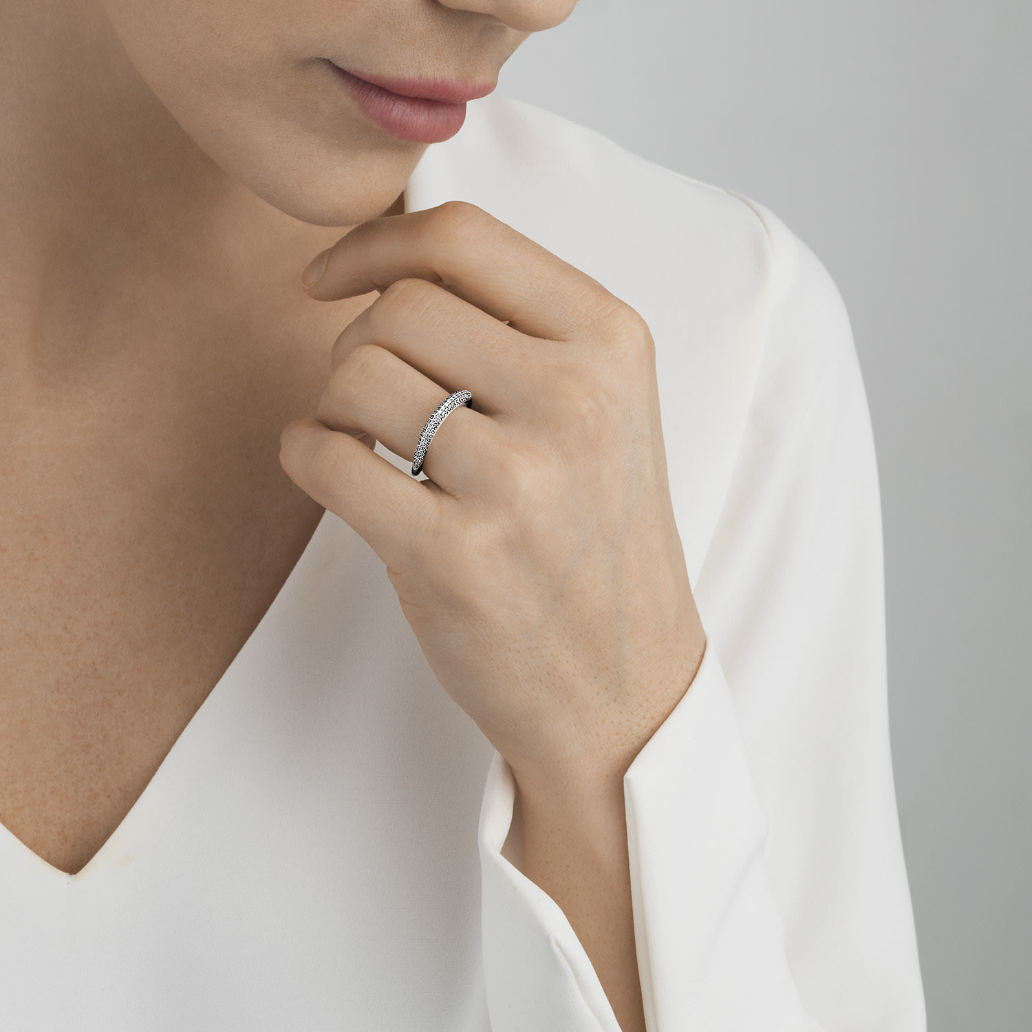 Offspring silver ring with pavé diamonds | Georg Jensen