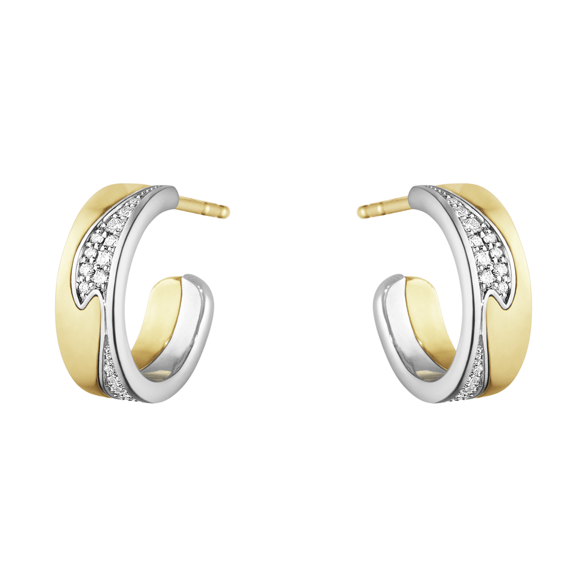 Fusion white and yellow gold earhoops with diamonds | Georg Jensen