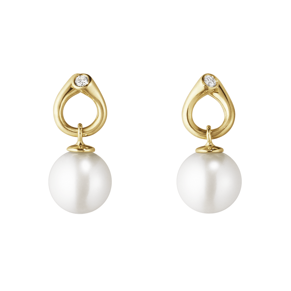 Magic yellow gold earrings with diamonds and pearl | Georg Jensen