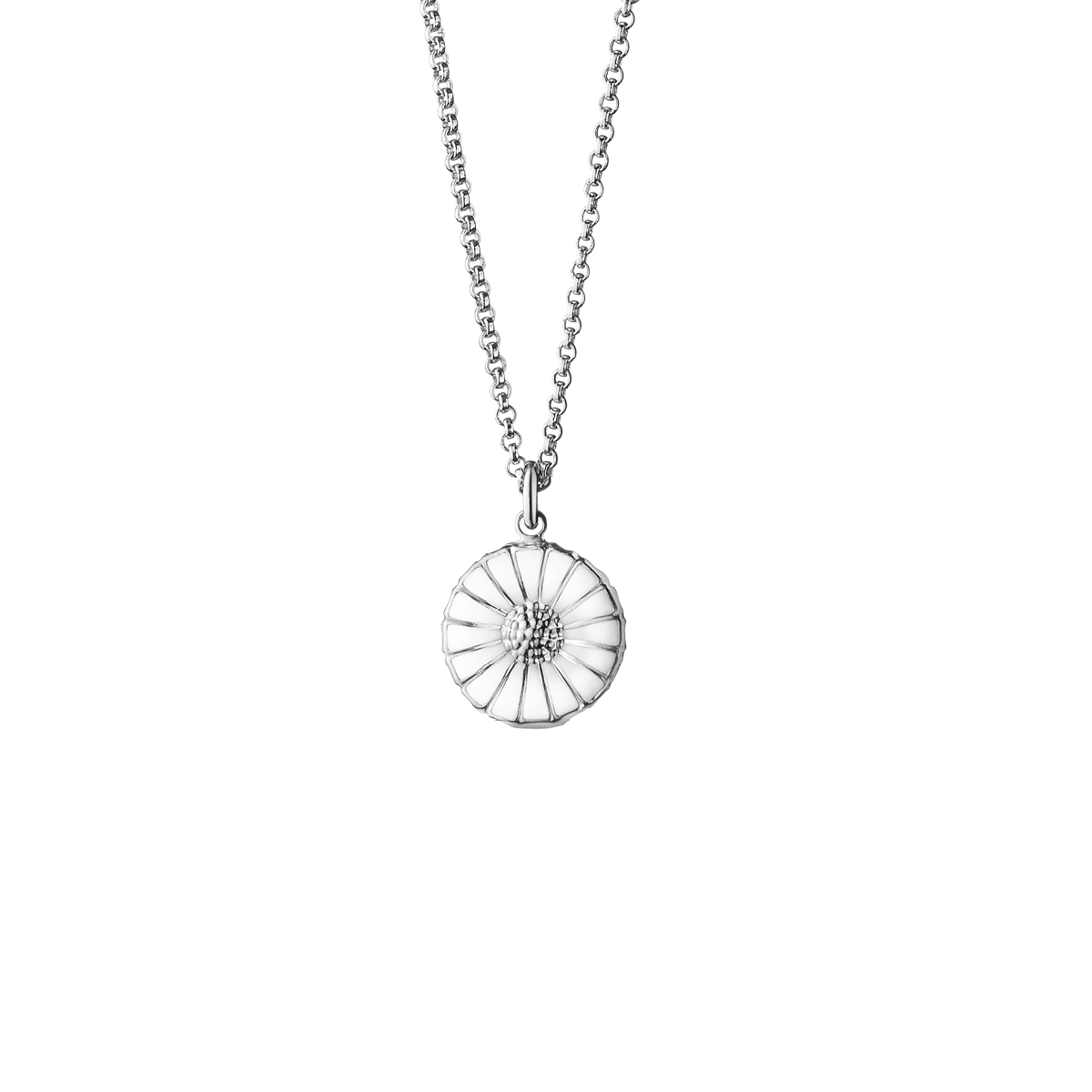 Daisy flower silver and enamel pendant | Georg Jensen